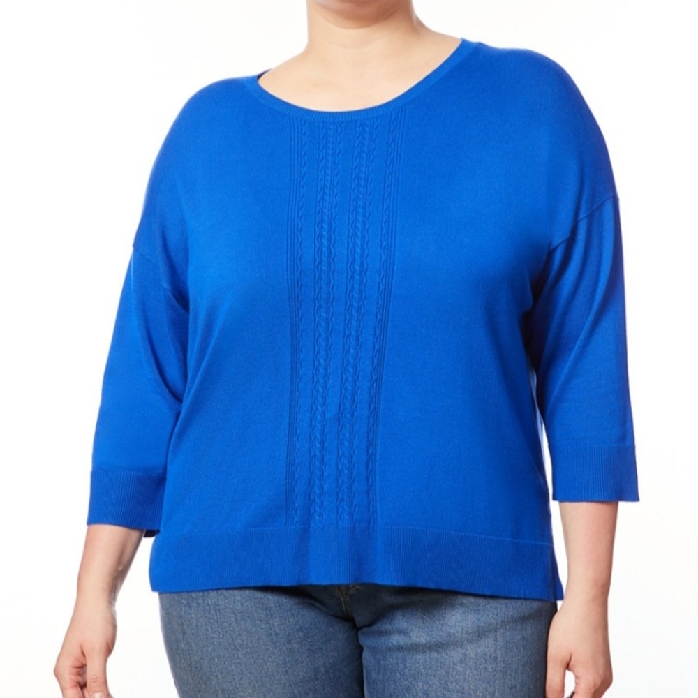Melissa Paige Blue Crew Neck Sweater with Pintuck Detailing